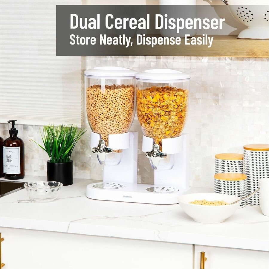 Image of Mind Reader CEREALD2-WHT Double Cereal Dispenser, Food, Food Storage, Storing, White, 1 Each