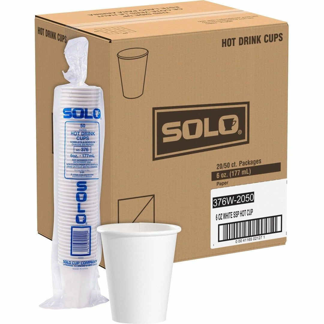 Image of SOLO® Paper Hot Cups, 6oz., 1000/CT, White