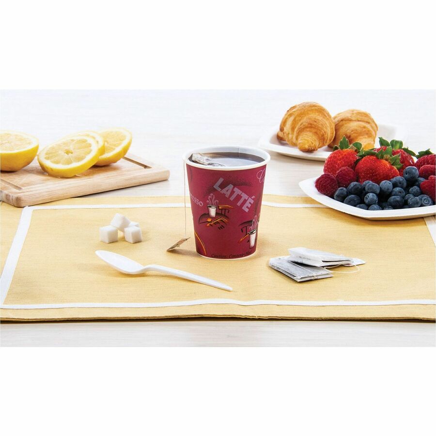 Image of Solo 316SI0041 16 oz Bistro Design Disposable Paper Cups, Bistro, 16 fl oz, Maroon, Polyethylene, Hot Drink, Coffee, Tea, Cocoa, 50 / Pack