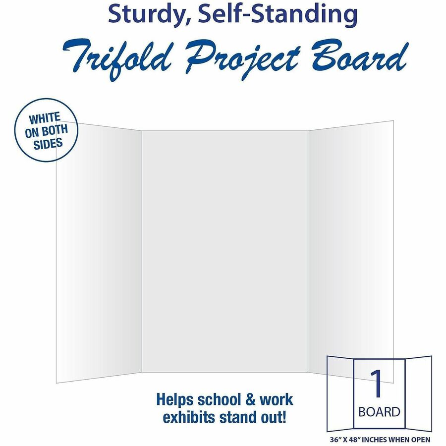 Image of Geographics 27145 Royal Brites Tri-Fold Project Boards, Project, Poster, Crafting, Presentation, 36" H x 48" Width, White, Kraft, 12 / Carton
