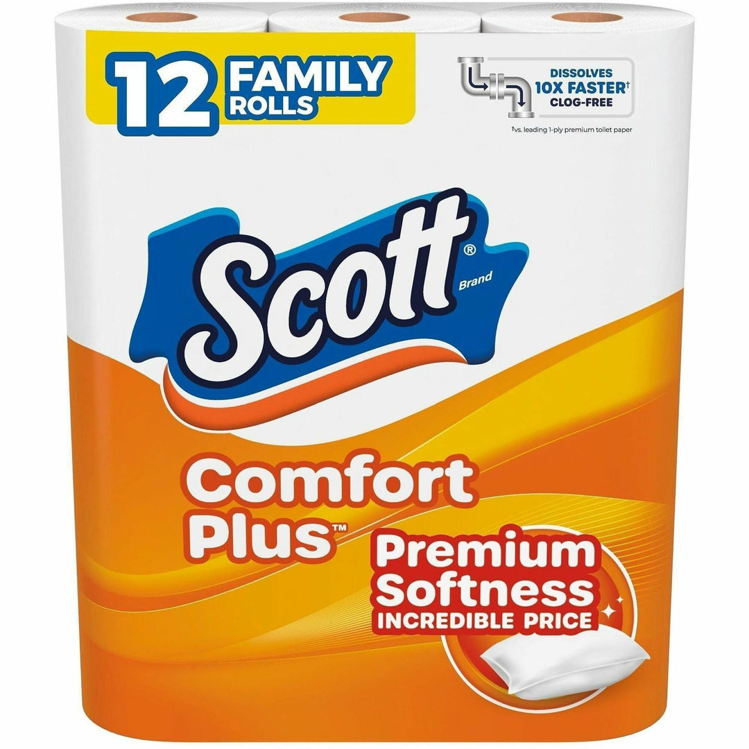 Image of Scott 55211CT ComfortPlus Toilet Paper, 1 Ply, 173 Sheets/Roll, White, Paper, Plush, 4 / Carton