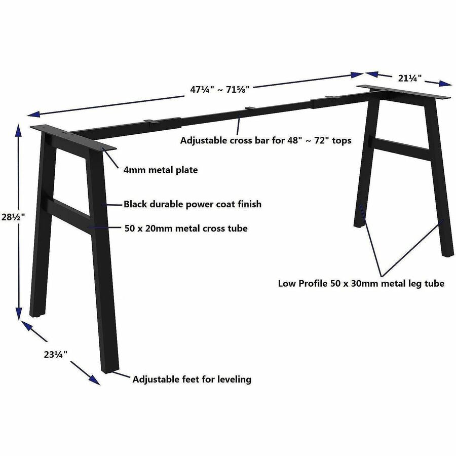 Image of Lorell 16286 Table Base, Powder Coated A-shaped, Black Base, 28.50" H x 71.60" W x 23.20" Depth, Metal Base Material, 1 Each