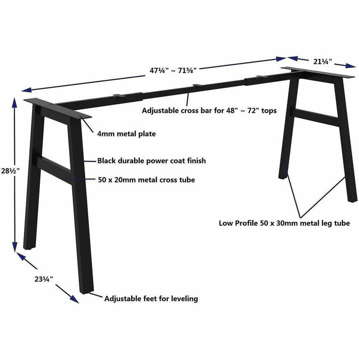 Image of Lorell 16286 Table Base, Powder Coated A-shaped, Black Base, 28.50" H x 71.60" W x 23.20" Depth, Metal Base Material, 1 Each