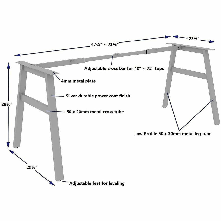Image of Lorell 16290 Table Base, Powder Coated A-shaped, Silver Base, 28.50" H x 71.60" W x 29.10" Depth, Metal Base Material, 1 Each