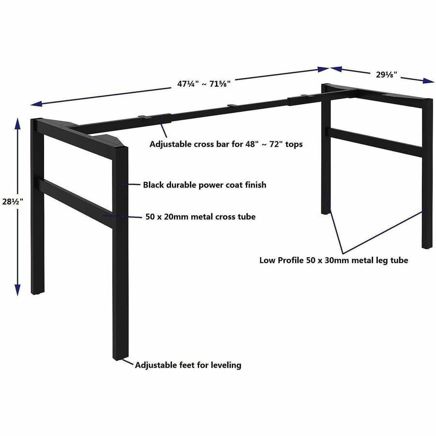 Image of Lorell 16281 Table Base, Powder Coated H-shaped, Black Base, 28.50" H x 71.60" W x 29.10" Depth, Metal Base Material, 1 Each