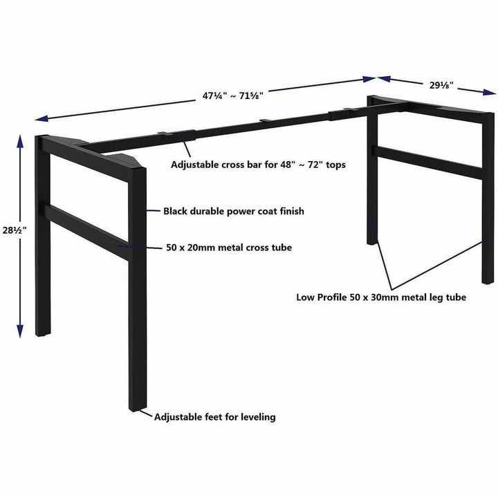 Image of Lorell 16281 Table Base, Powder Coated H-shaped, Black Base, 28.50" H x 71.60" W x 29.10" Depth, Metal Base Material, 1 Each