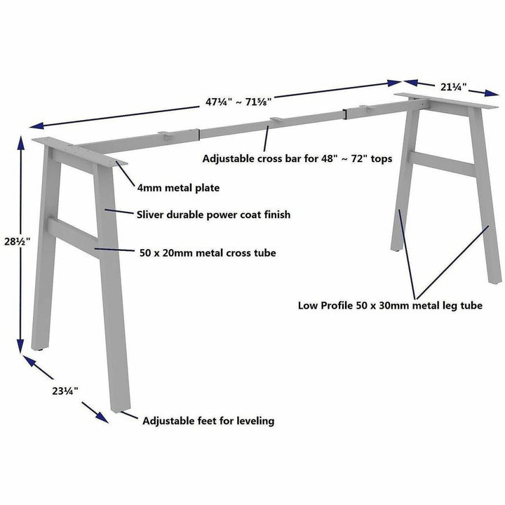 Image of Lorell 16289 Table Base, Powder Coated A-shaped, Silver Base, 28.50" H x 71.60" W x 23.20" Depth, Metal Base Material, 1 Each
