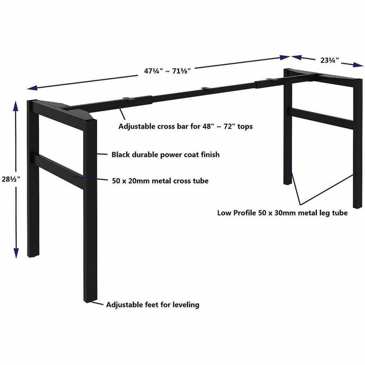 Image of Lorell 16280 Table Base, Powder Coated H-shaped, Black Base, 28.50" H x 71.60" W x 23.20" Depth, Metal Base Material, 1 Each