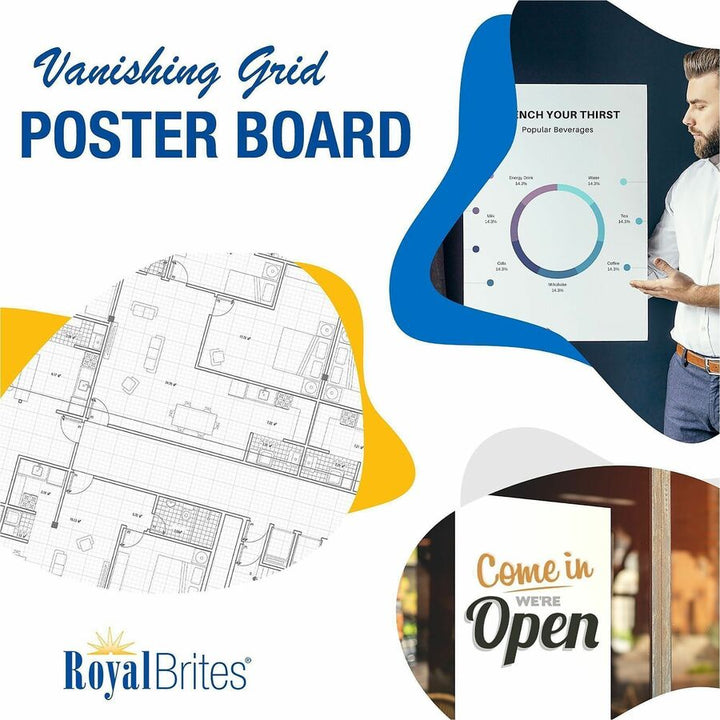 Image of Geographics 72709F Royal Brites Gridboard Poster Board, Project, Sign, Presentation, Chart, 22" W x 28" Depth, Grid, White, 24 / Carton