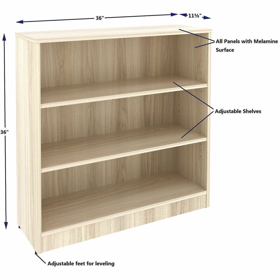 Image of Lorell 66340 Sturdy 3-Shelf Bookcase, 3 x Shelf(ves), Modern Elm, Assembly Required, 1 Each
