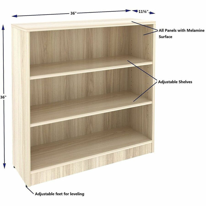 Image of Lorell 66340 Sturdy 3-Shelf Bookcase, 3 x Shelf(ves), Modern Elm, Assembly Required, 1 Each