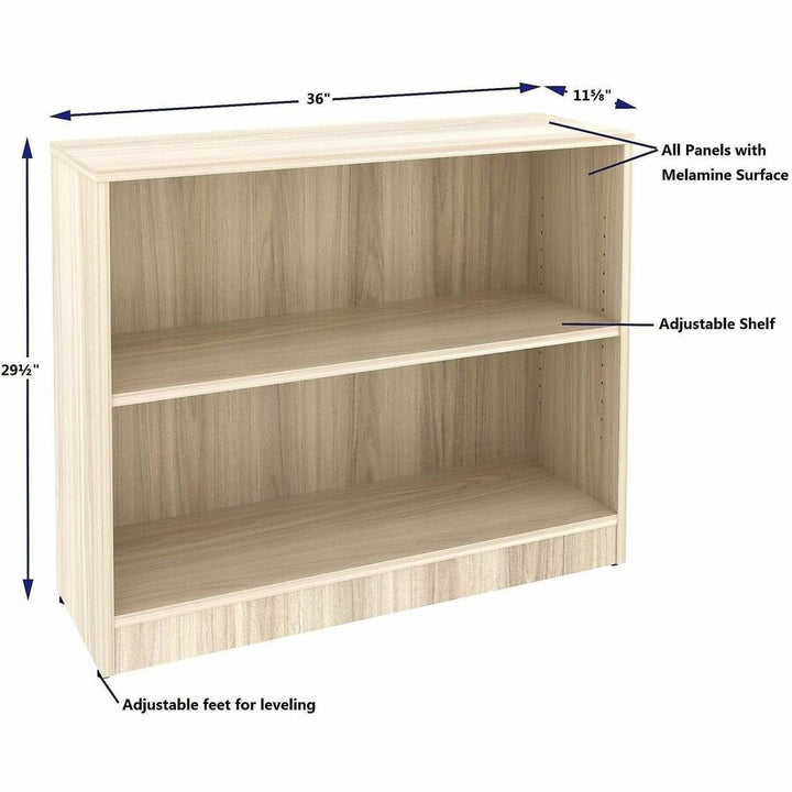 Image of Lorell 66339 Sturdy 2-Shelf Bookcase, 2 x Shelf(ves), Modern Elm, Assembly Required, 1 Each