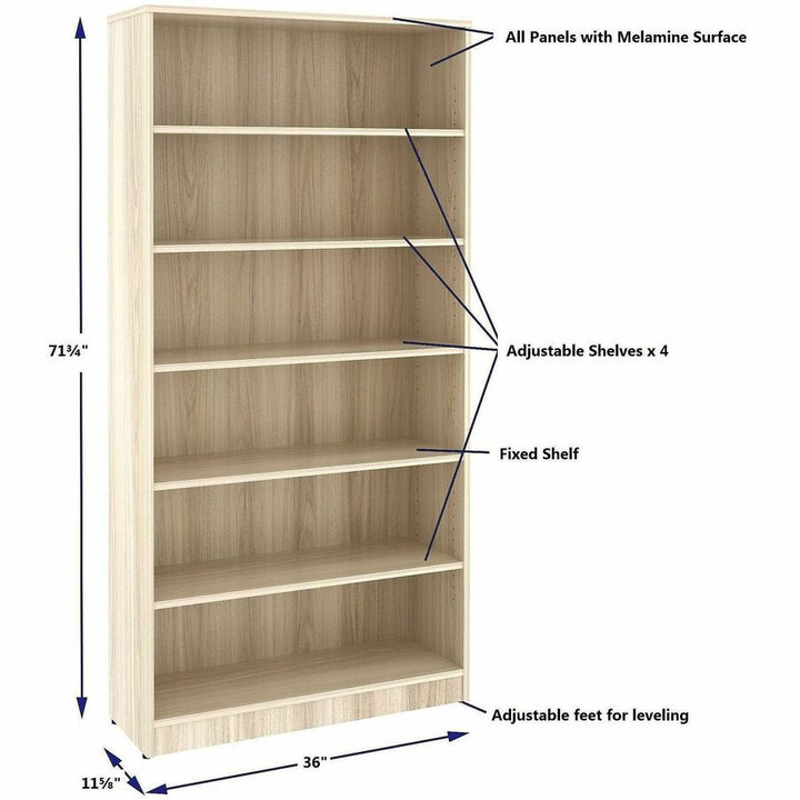 Image of Lorell 66343 Sturdy 6-Shelf Bookcase, 6 x Shelf(ves), Modern Elm, Assembly Required, 1 Each