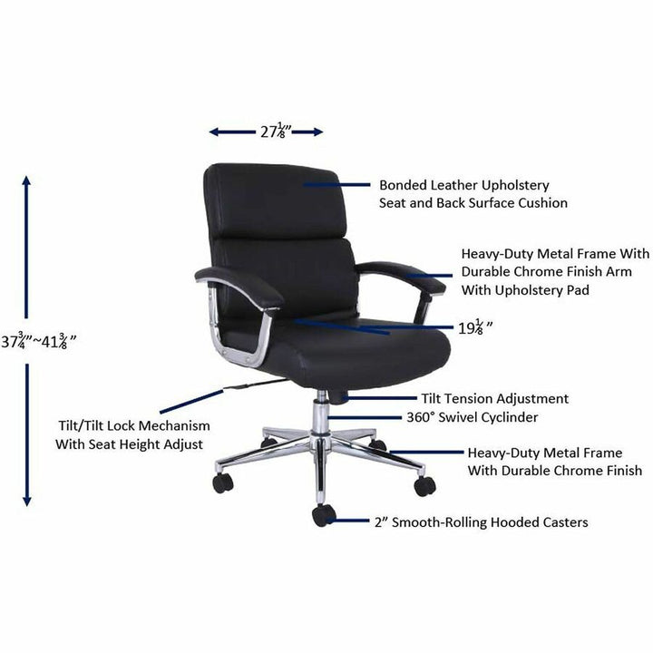 Image of Lorell 20028 Vuelo Modern Bonded-Leather Office Chairs, Bonded Leather Seat Material, Mid Back, Black, Armrest, 1 Each