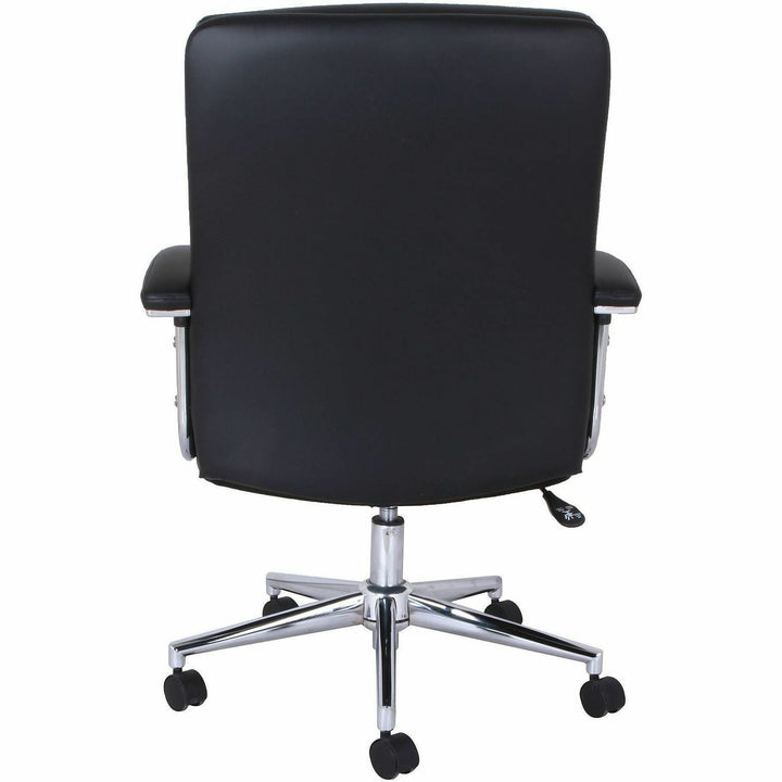 Image of Lorell 20028 Vuelo Modern Bonded-Leather Office Chairs, Bonded Leather Seat Material, Mid Back, Black, Armrest, 1 Each