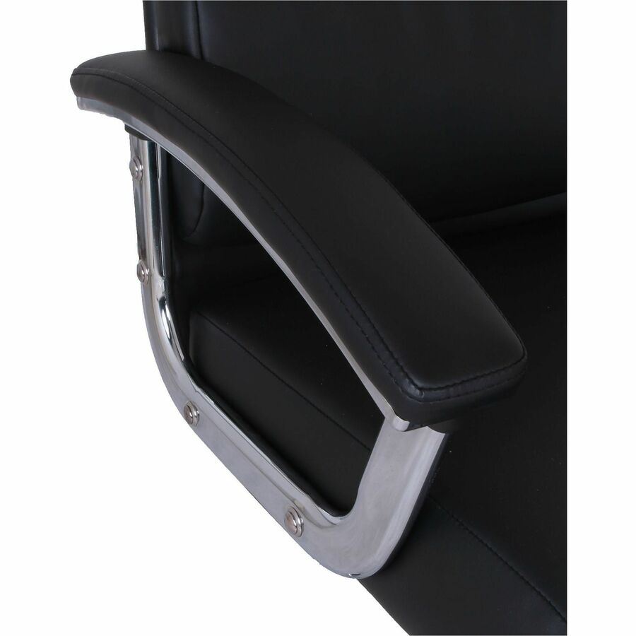 Image of Lorell 20028 Vuelo Modern Bonded-Leather Office Chairs, Bonded Leather Seat Material, Mid Back, Black, Armrest, 1 Each