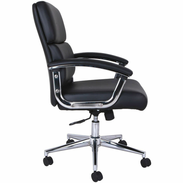 Image of Lorell 20028 Vuelo Modern Bonded-Leather Office Chairs, Bonded Leather Seat Material, Mid Back, Black, Armrest, 1 Each