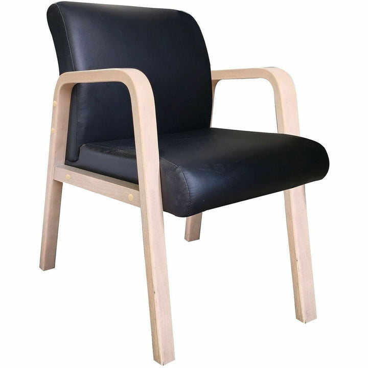 Image of Lorell 40214 Solid Wood Frame Guest Chair, Solid Wood Frame Material, Four-legged Base, Black, Modern Elm, Bonded Leather, Armrest, 1 Each