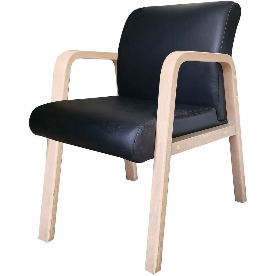 Image of Lorell 40214 Solid Wood Frame Guest Chair, Solid Wood Frame Material, Four-legged Base, Black, Modern Elm, Bonded Leather, Armrest, 1 Each