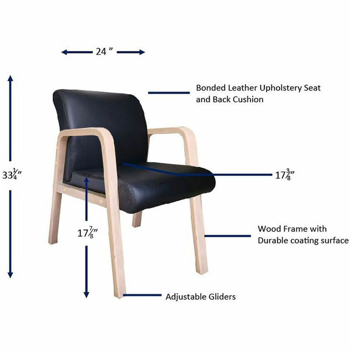 Image of Lorell 40214 Solid Wood Frame Guest Chair, Solid Wood Frame Material, Four-legged Base, Black, Modern Elm, Bonded Leather, Armrest, 1 Each