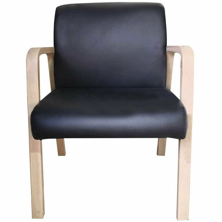 Image of Lorell 40214 Solid Wood Frame Guest Chair, Solid Wood Frame Material, Four-legged Base, Black, Modern Elm, Bonded Leather, Armrest, 1 Each