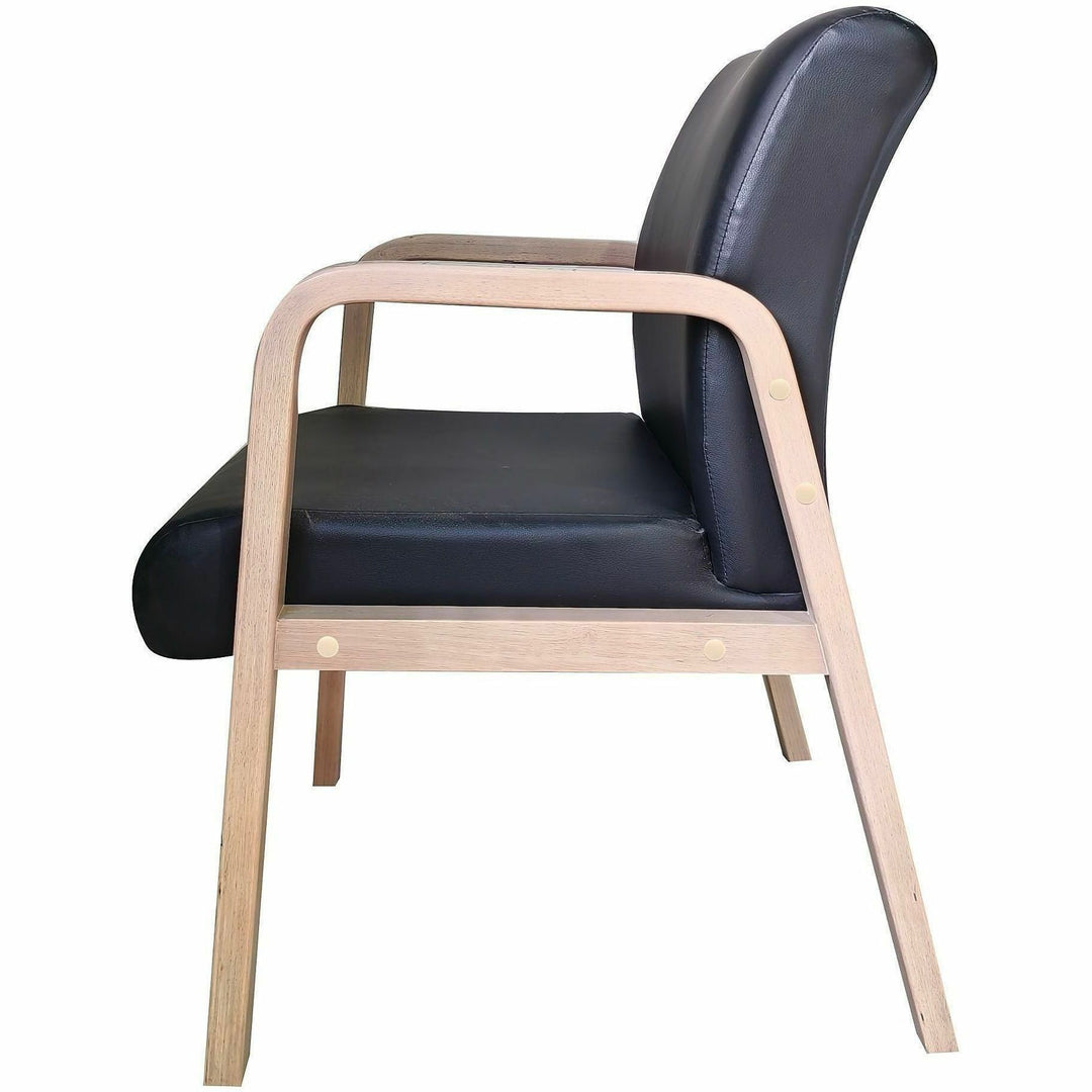 Image of Lorell 40214 Solid Wood Frame Guest Chair, Solid Wood Frame Material, Four-legged Base, Black, Modern Elm, Bonded Leather, Armrest, 1 Each