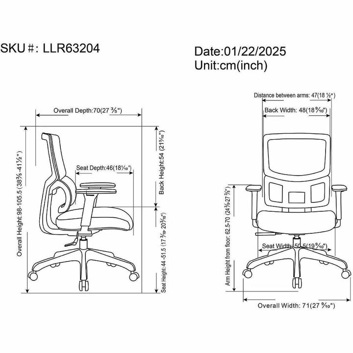Image of Lorell 63204 Ripley Mid Mesh-Back Chair with Articulating Lumbar Support, Mid Back, Black, Fabric, Mesh, 1 Each