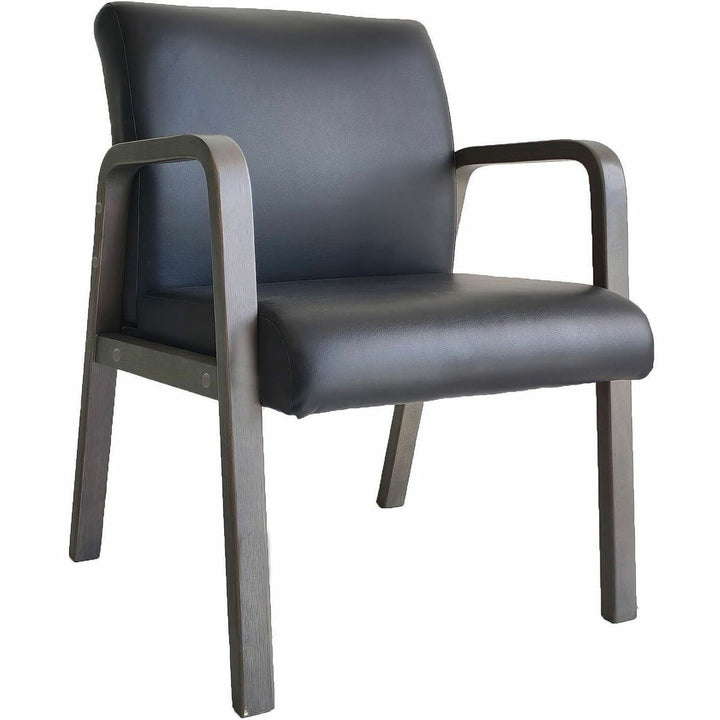 Image of Lorell 40213 Solid Wood Frame Guest Chair, Solid Wood Frame Material, Four-legged Base, Black, Weathered Charcoal, Bonded Leather, Armrest, 1 Each