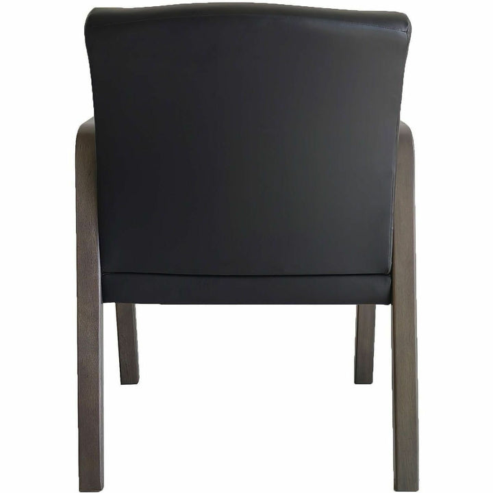 Image of Lorell 40213 Solid Wood Frame Guest Chair, Solid Wood Frame Material, Four-legged Base, Black, Weathered Charcoal, Bonded Leather, Armrest, 1 Each