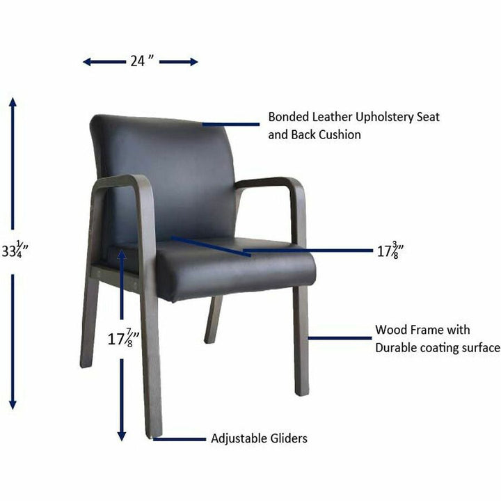 Image of Lorell 40213 Solid Wood Frame Guest Chair, Solid Wood Frame Material, Four-legged Base, Black, Weathered Charcoal, Bonded Leather, Armrest, 1 Each