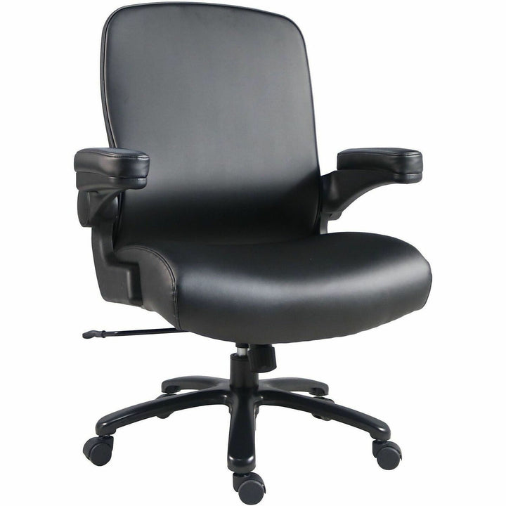 Image of Lorell 40221 Big & Tall Flip Arm Chair, Black, Vinyl, Armrest, 1 Each