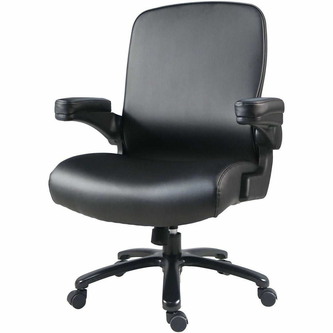 Image of Lorell 40221 Big & Tall Flip Arm Chair, Black, Vinyl, Armrest, 1 Each