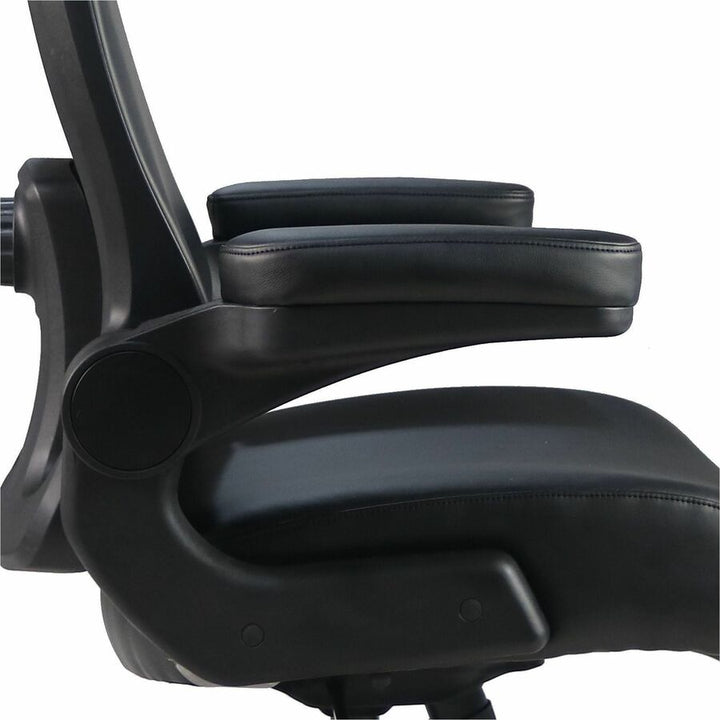 Image of Lorell 40221 Big & Tall Flip Arm Chair, Black, Vinyl, Armrest, 1 Each