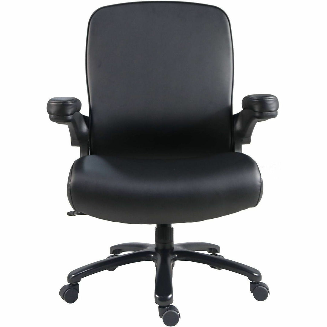 Image of Lorell 40221 Big & Tall Flip Arm Chair, Black, Vinyl, Armrest, 1 Each