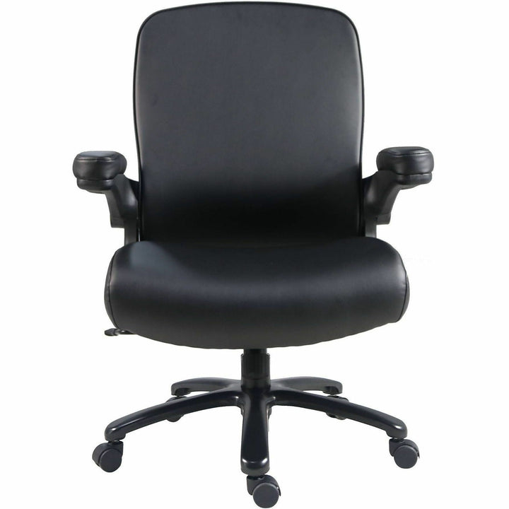 Image of Lorell 40221 Big & Tall Flip Arm Chair, Black, Vinyl, Armrest, 1 Each