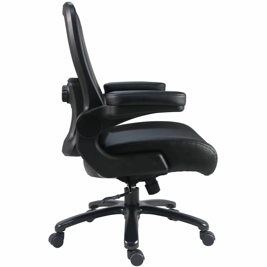 Image of Lorell 40221 Big & Tall Flip Arm Chair, Black, Vinyl, Armrest, 1 Each