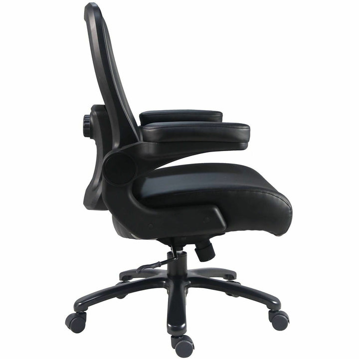 Image of Lorell 40221 Big & Tall Flip Arm Chair, Black, Vinyl, Armrest, 1 Each