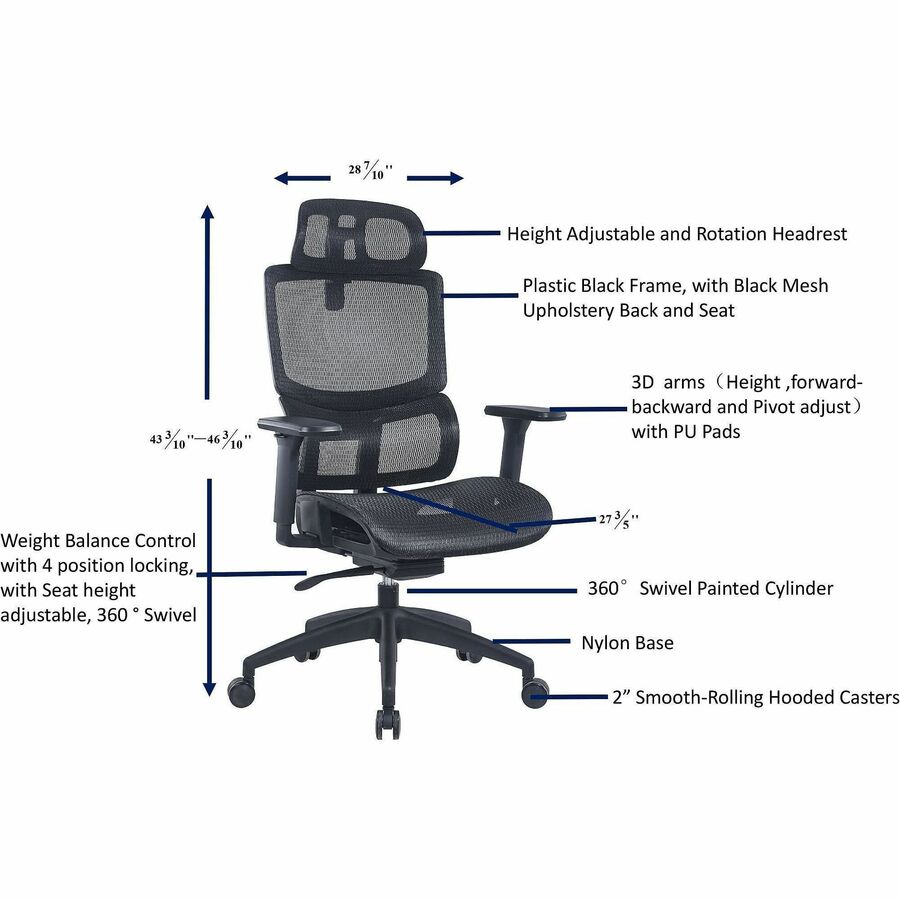 Image of Lorell 63200 Ripley All-Mesh High-Back Chair with Articulating Lumbar Support, Mesh Back Material, High Back, Black, Mesh, 1 Each