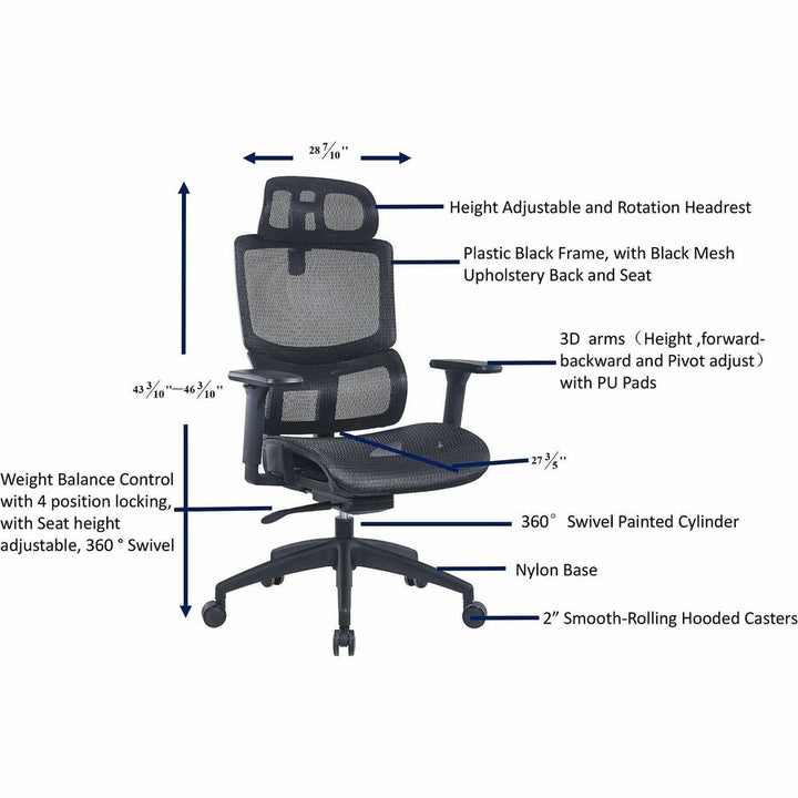 Image of Lorell 63200 Ripley All-Mesh High-Back Chair with Articulating Lumbar Support, Mesh Back Material, High Back, Black, Mesh, 1 Each