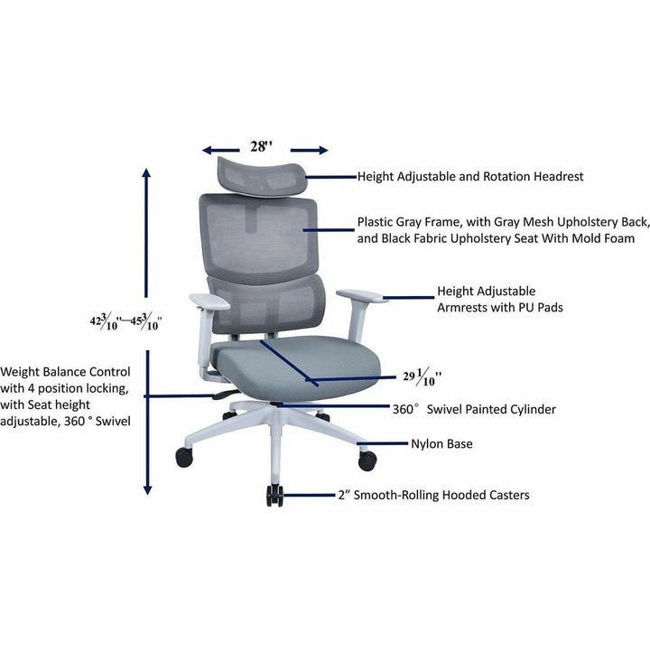 Image of Lorell 63203 Ripley High Mesh-Back Chair with Articulating Lumbar Support, High Back, Gray, Fabric, Mesh, 1 Each