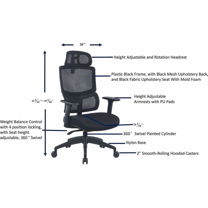 Image of Lorell 63202 Ripley High Mesh-Back Chair with Articulating Lumbar Support, High Back, Black, Fabric, Mesh, 1 Each