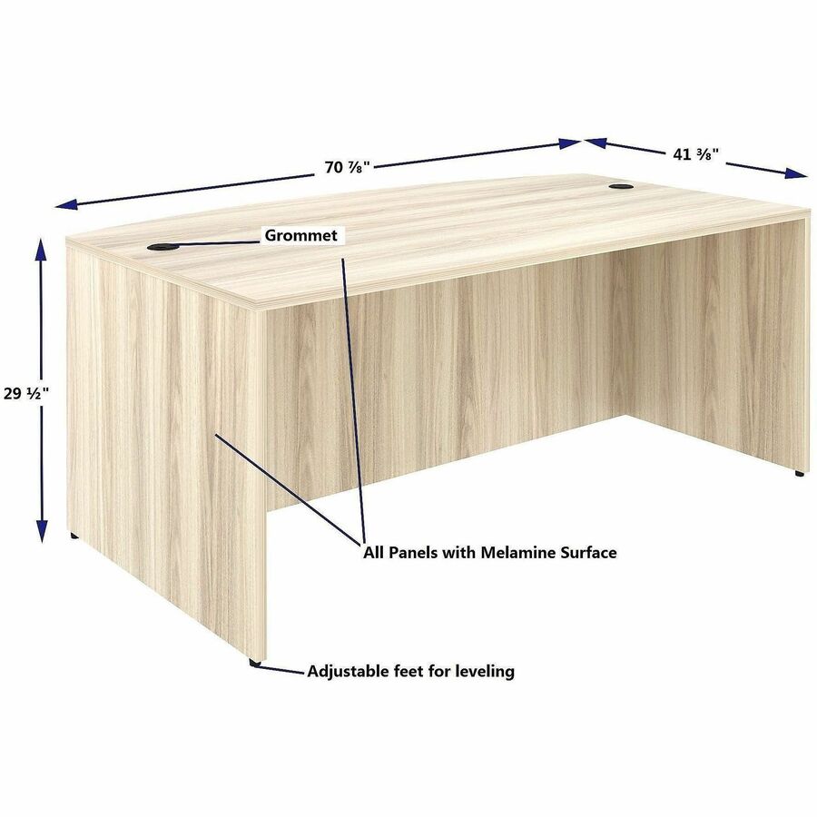 Image of Lorell 66300 Essentials Bowfront Desk Shell, Bow Top, Assembly Required, Modern Elm, 1 Each
