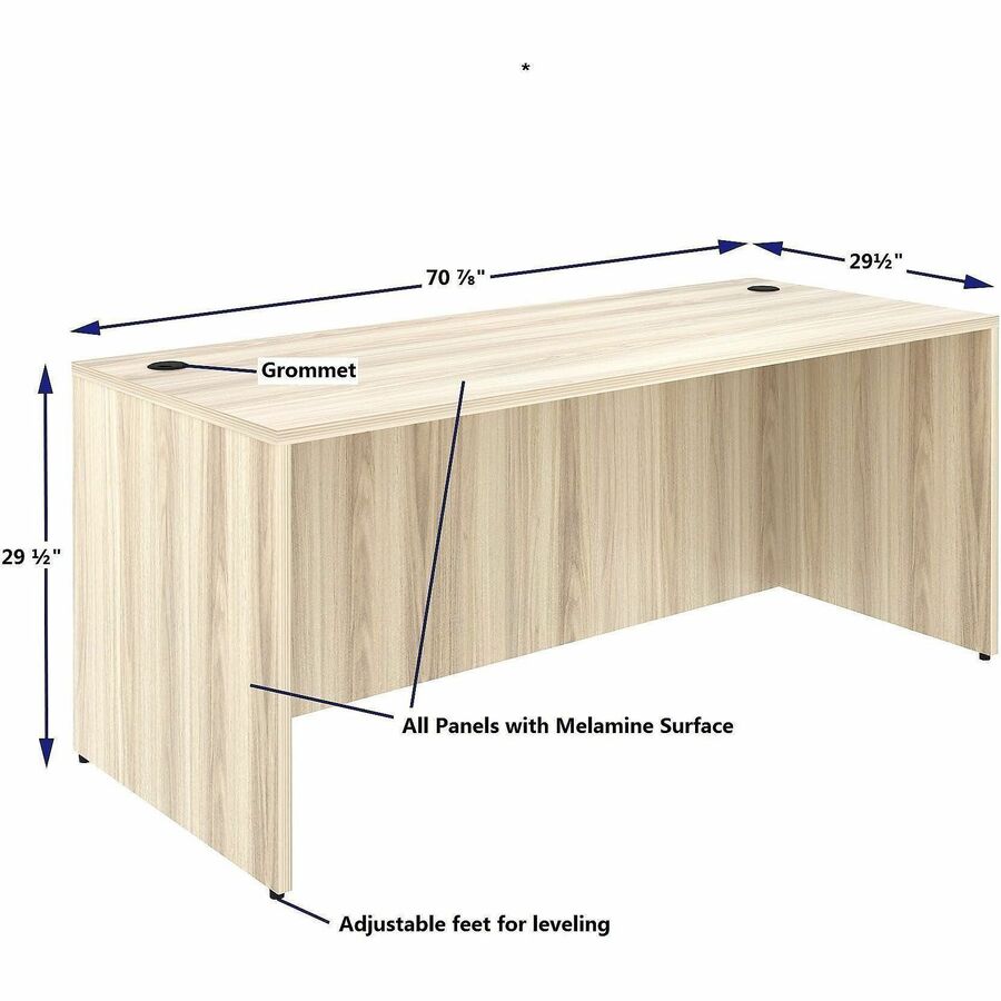 Image of Lorell 66302 Essentials Retangular Desk Shell, 29.50" H x 70.90" W x 29.50" Depth, Assembly Required, Modern Elm, 1 Each