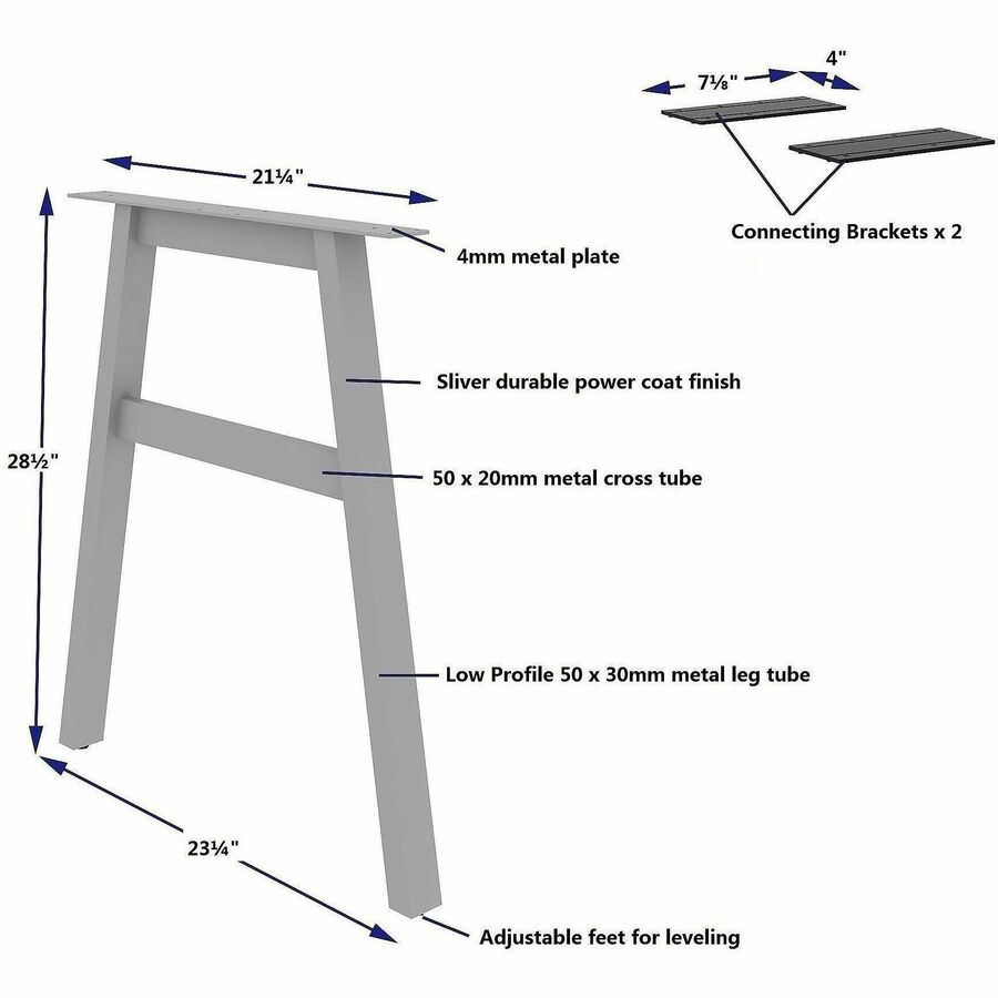 Image of Lorell 16291 Adjustable Table Leg Bases & Returns, Assembly Required, Silver, 1 Each