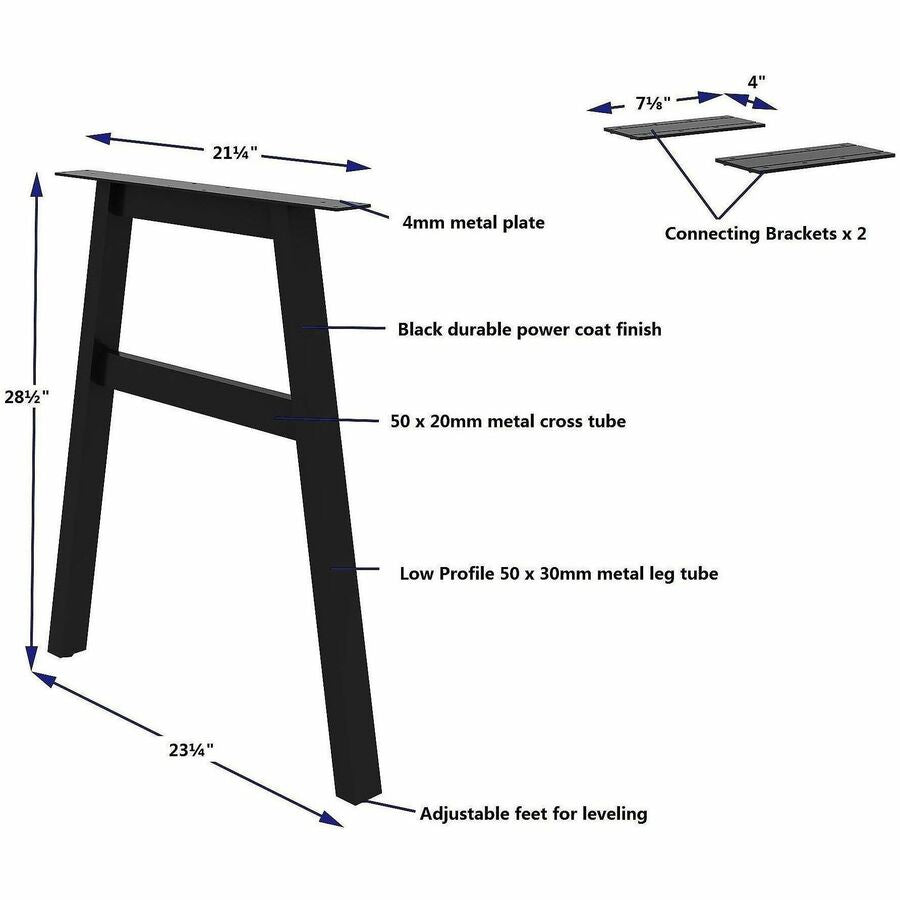 Image of Lorell 16288 Adjustable Table Leg Bases & Returns, Assembly Required, Black, 1 Each