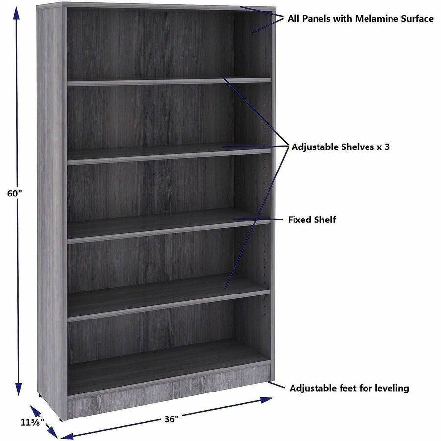 Image of Lorell 69631 Weathered Charcoal Laminate Bookcase
