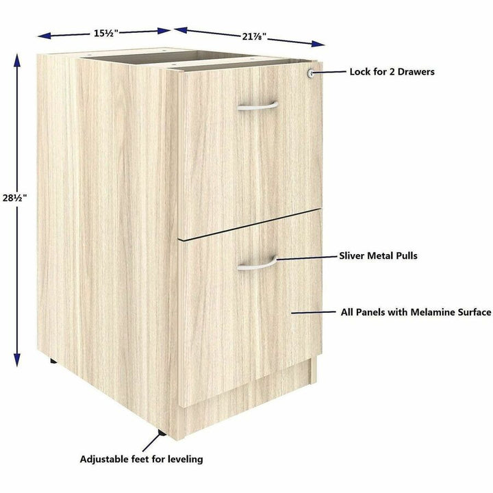 Image of Lorell 66332 Essentials 2-Drawer Fixed Pedestal File Cabinet, for File, Modern Elm, Assembly Required, 1 Each