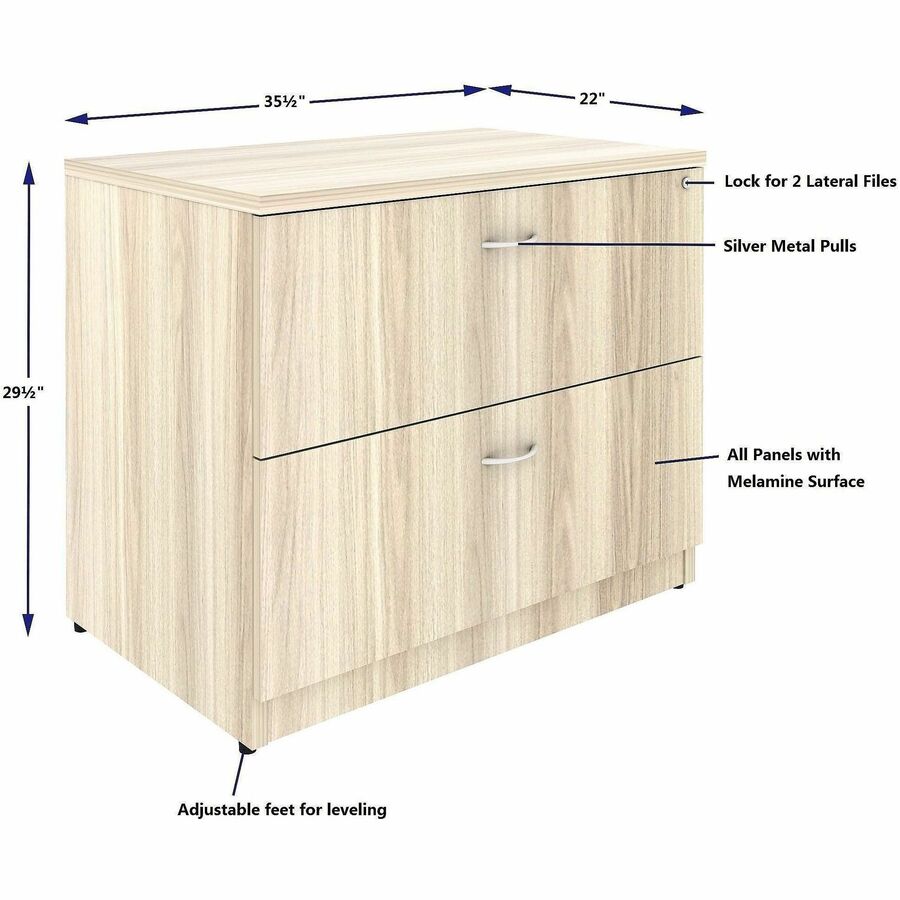 Image of Lorell 66335 Essentials 2-Drawer Lateral File, 2 x Drawer(s) for File, Lateral, Lockable, Modern Elm, 1 Each