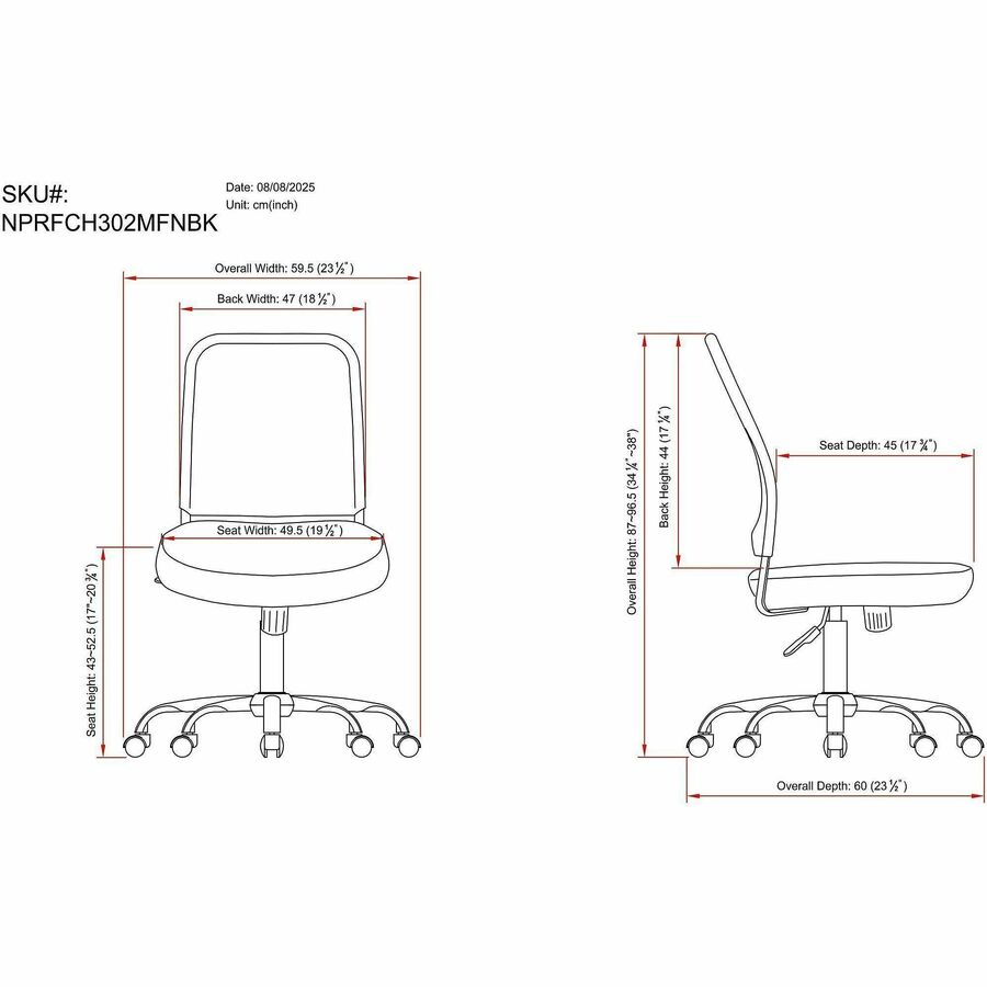 Image of NuSparc FCH302MFNBK Soho Mesh-Back Task Chair, Fabric Seat Material, Mesh Back Material, Metal Frame Material, Black, 1 Each