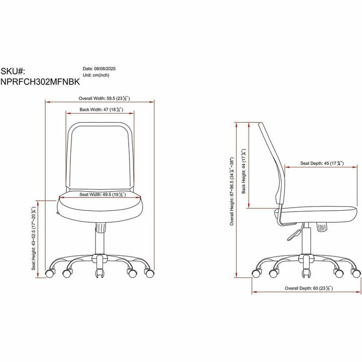 Image of NuSparc FCH302MFNBK Soho Mesh-Back Task Chair, Fabric Seat Material, Mesh Back Material, Metal Frame Material, Black, 1 Each